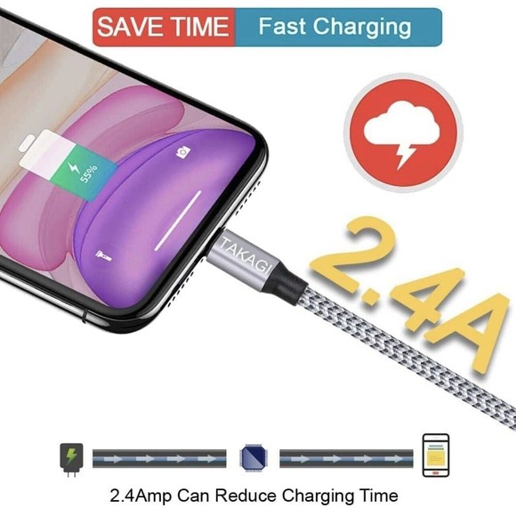 IPhone Charger 3 Pack 6Ft Nylon Braided Lightning Cable USB Iphone 14-6 SE Ipad - Picture 4 of 7